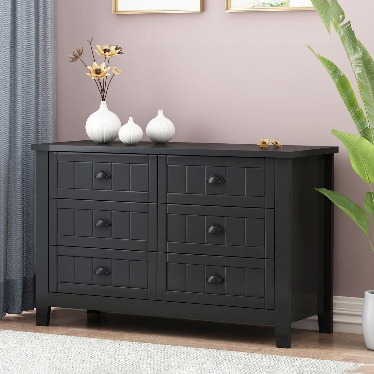 DRAWER DRESSER CABINETAR CABINET, storge cabinet, lockers, retro shell-shaped handle, can be placed in the living room, bedroom, dining room, black