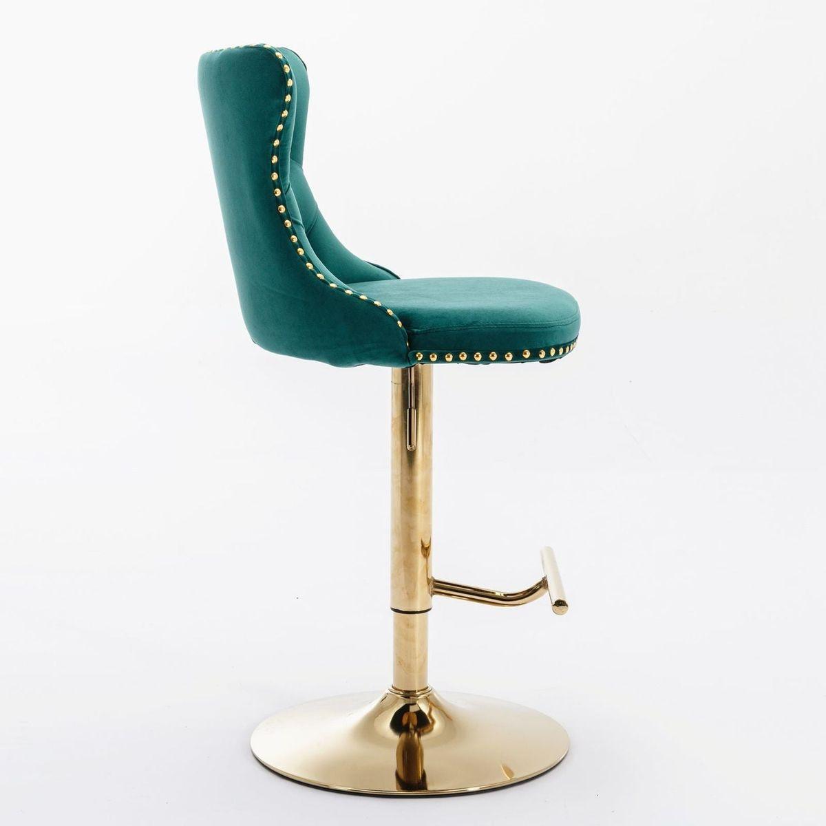 Golden Swivel Velvet Barstools Adjusatble Seat Height from 25-33 Inch, Modern Upholstered Bar Stools with Backs Comfortable Tufted for Home Pub and Kitchen IslandGreen, Set of 2)