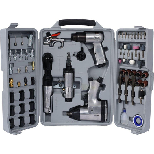 Air Tool and Accessories Kit, 71 Piece, Impact Wrench, Air Ratchet, Die Grinder, Aire Hammer, Hose Fittings, Storage Case