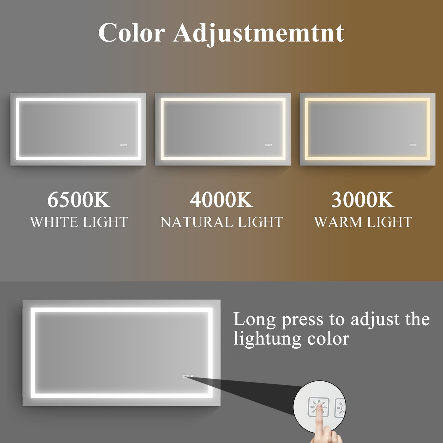 LED Bathroom Mirror 60x 32 Inch with lights, anti-Fog & Dimming Led Bathroom Vanity Mirror