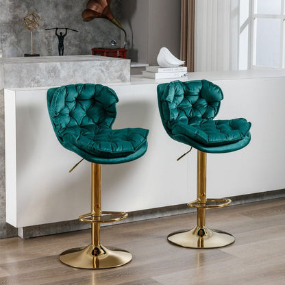 Swivel Bar Stools Set of 2, Velvet Counter Height Adjustable Barstools, Dining Bar Chairs Upholstered Modern Bar Stool for Kitchen Island, Cafe, Bar Counter, Dining RoomGreen)