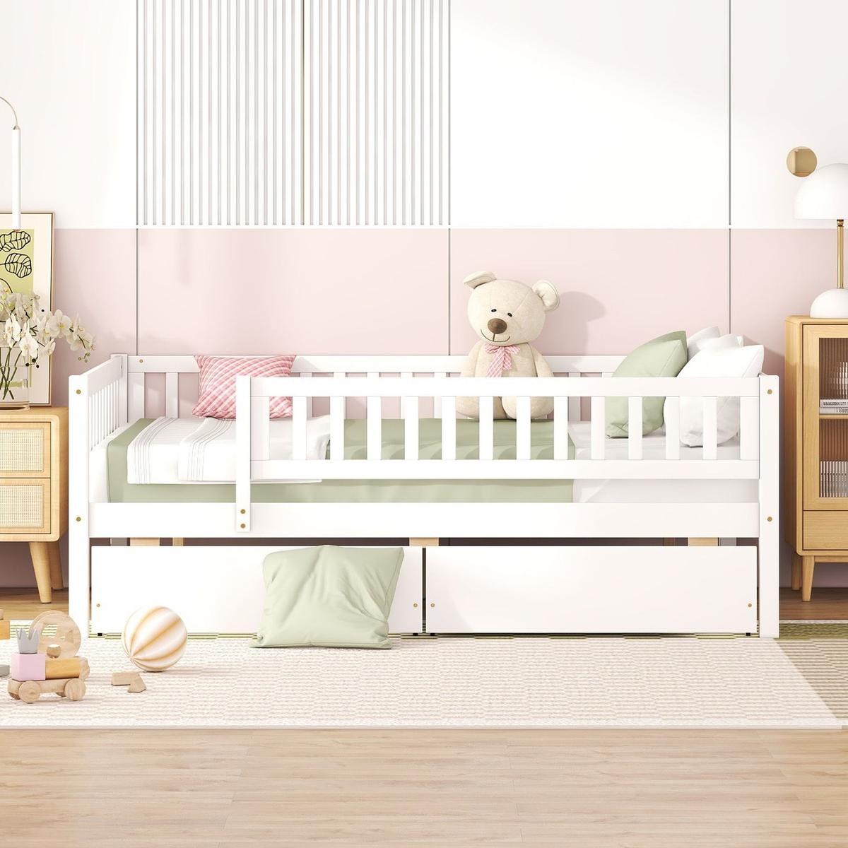 Full Size Daybed Wood Bed with Two Drawers, White - Streamdale Furniture
