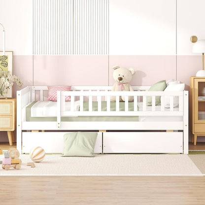 Full Size Daybed Wood Bed with Two Drawers, White - Streamdale Furniture