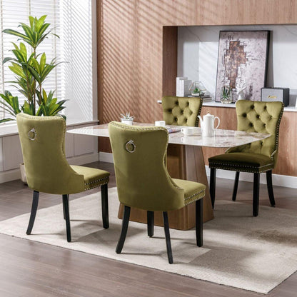 Nikki Collection Modern, High-end Tufted Solid Wood Contemporary Velvet Upholstered Dining Chair with Wood Legs Nailhead Trim 2-Pcs Setlive-Green