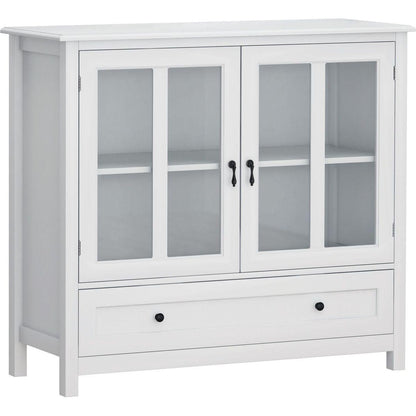 Buffet storage cabinet with double glass doors and unique bell handle