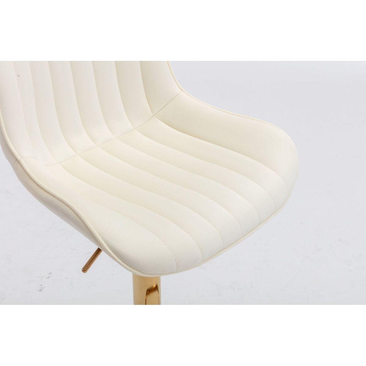 Chrome Footrest and Base Swivel Height Adjustable Mechanical Lifting Velvet + Golden Leg Simple Bar Stool, Set of 2, Ivory - Streamdale Furniture