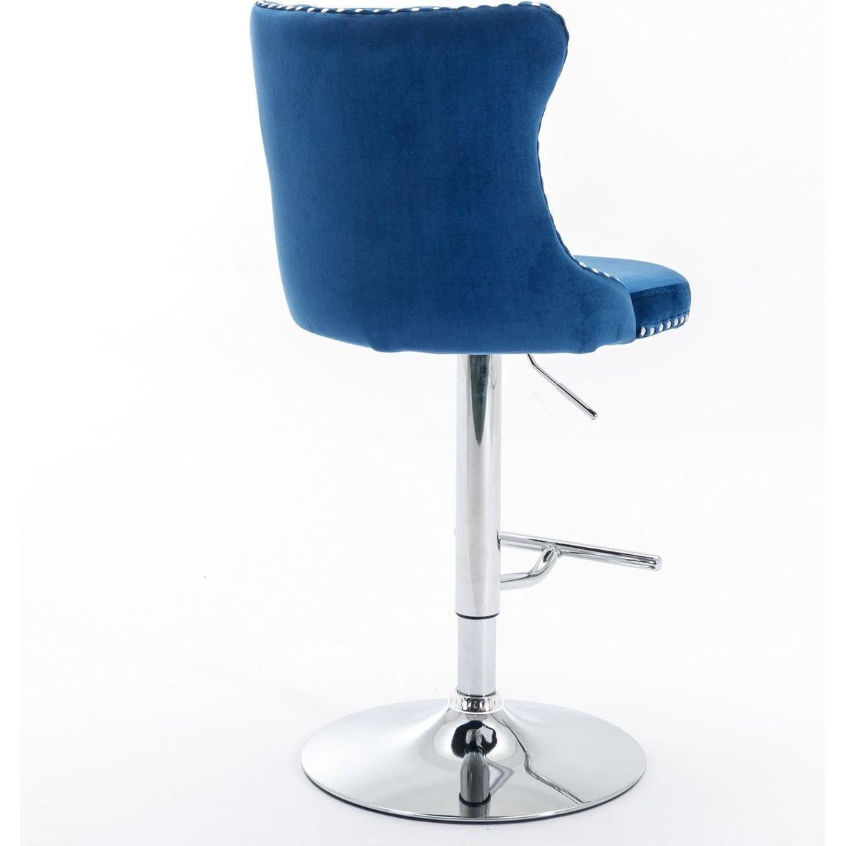 Swivel Velvet Barstools Adjusatble Seat Height from 25-33 Inch, Modern Upholstered Chrome base Bar Stools with Backs Comfortable Tufted for Home Pub and Kitchen Islandlue, Set of 2) - Streamdale Furniture