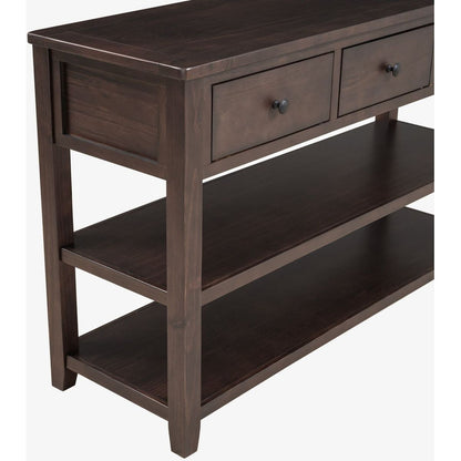 Retro Design Console Table with Two Open Shelves, Pine Solid Wood Frame and Legs for Living Room (Espresso)
