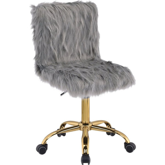 Arundell Office Chair in Gray Faux Fur & Gold Finish