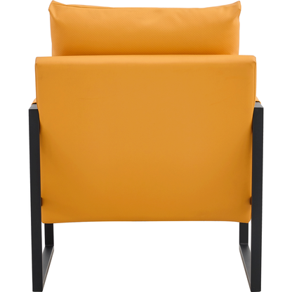 PU Leather Accent Arm Chair Mid Century Upholstered Armchair with Metal Frame Extra-Thick Padded Backrest and Seat Cushion Sofa Chairs for Living Room (orange PU Leather + Metal Frame + Foam)SF-008