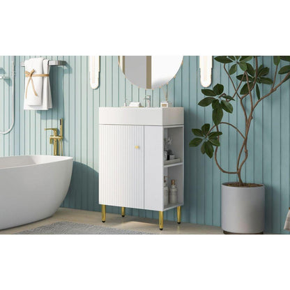 21.6" white Bathroom vanity, Combo Cabinet, Bathroom Storage Cabinet, Single Ceramic Vessel Sink, Right side storage