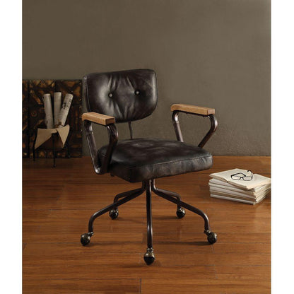 Hallie Office Chair in Vintage Black Top Grain Leather