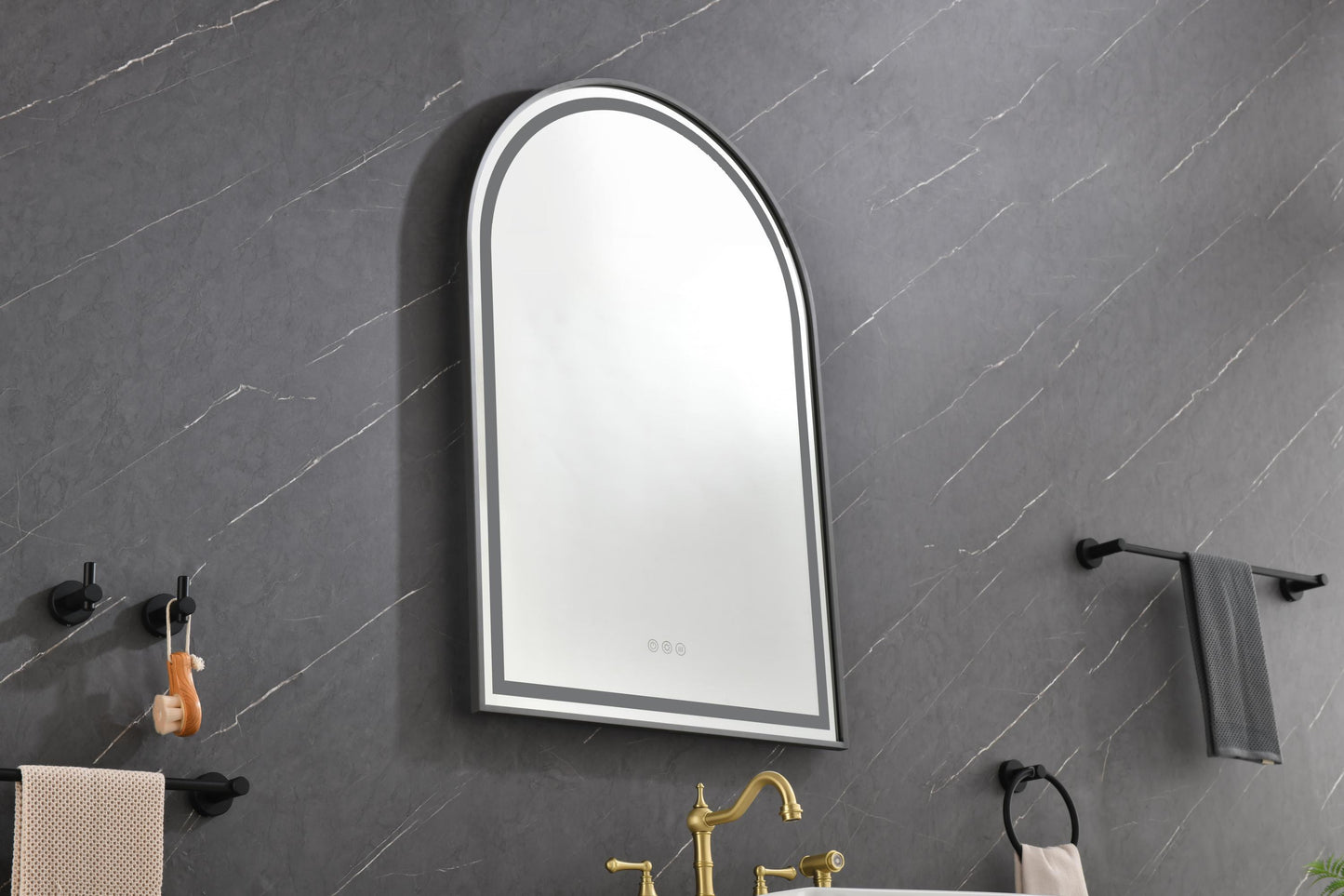 39in. W x 26in. H Oversized Rectangular Black Framed LED Mirror Anti-Fog Dimmable Wall Mount Bathroom Vanity Mirror HD Wall Mirror Kit For Gym And Dance Studio