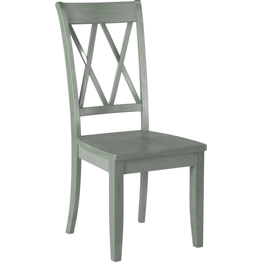 Casual Teal Finish Chairs Set of 2 Pine Veneer Transitional Double-X Back Design Dining Room Chairs