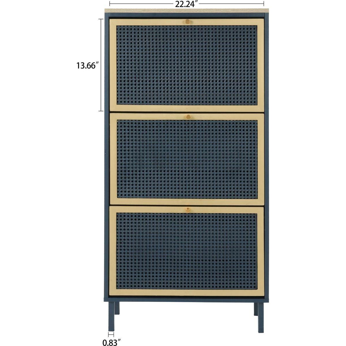 3 Metal Door Shoe Rack, Freestanding Modern Shoe Storage Cabinet, Metal rattan, for Entryway