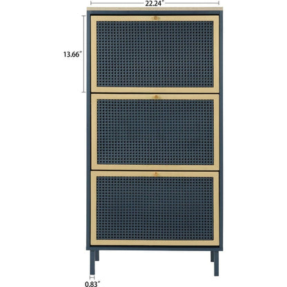 3 Metal Door Shoe Rack, Freestanding Modern Shoe Storage Cabinet, Metal rattan, for Entryway