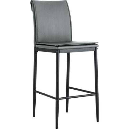 Grey Leather Barstool Dining Counter Height Chair Set of 2