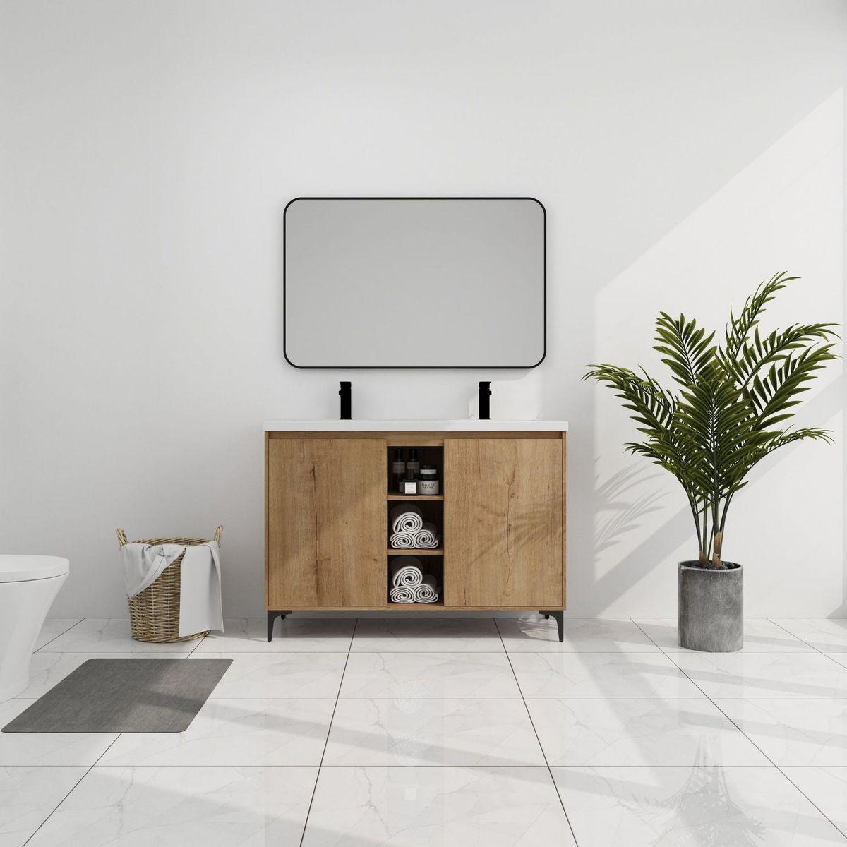 48" Freestanding Bathroom Vanity With Double Sink, Soft Closing Door Hinge (KD-Package)G