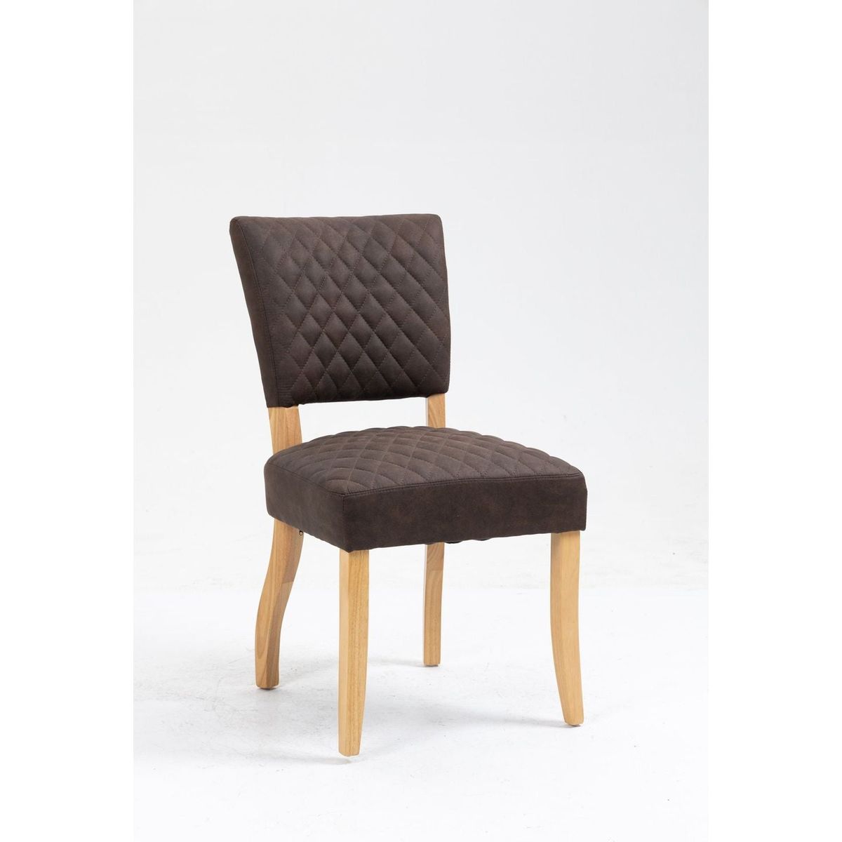 Upholstered Diamond Stitching Leathaire Dining Chair with Solid Wood Legs BROWN