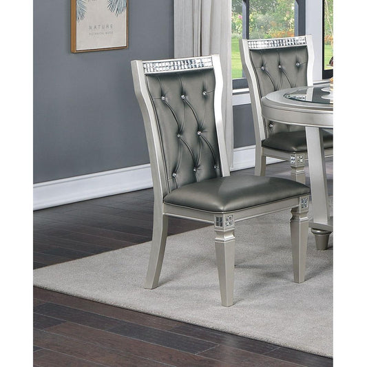 Formal Traditional Dining Room Furniture Chairs Set of 2 Chairs Dark Gray Hue Accent Silver Side Chair Tufted Back Cushion Seat