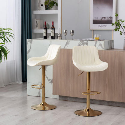 Chrome Footrest and Base Swivel Height Adjustable Mechanical Lifting Velvet + Golden Leg Simple Bar Stool, Set of 2, Ivory - Streamdale Furniture