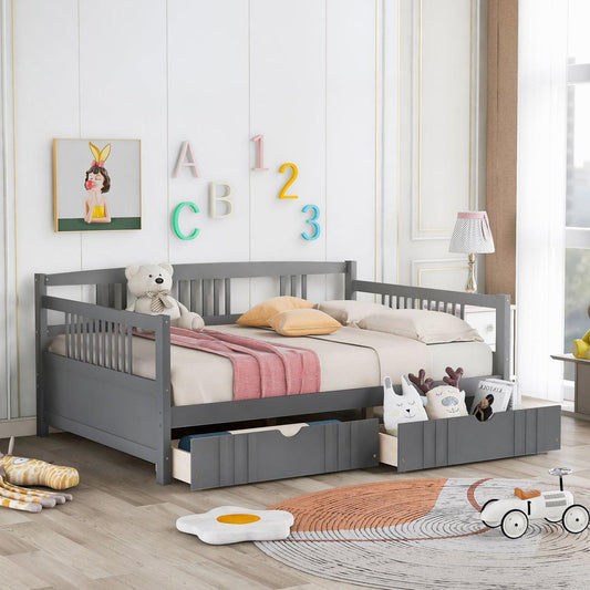 Full Size Daybed Wood Bed with Two Drawers, Gray - Streamdale Furniture