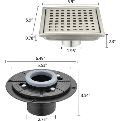 6 Inch Square Shower Floor Drain