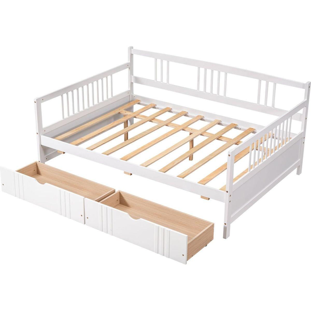 Full Size Daybed Wood Bed with Two Drawers, White - Streamdale Furniture