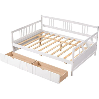 Full Size Daybed Wood Bed with Two Drawers, White - Streamdale Furniture