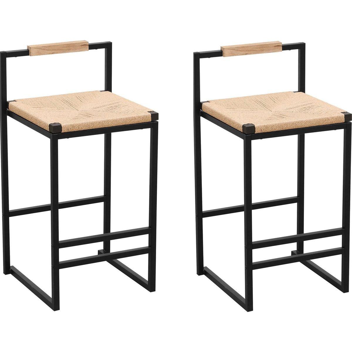 Set of 2 Bar Stools with Back Paper Rope Woven Counter Height Dining Chairs for Kitchen, Home (Paper Rope with Back)