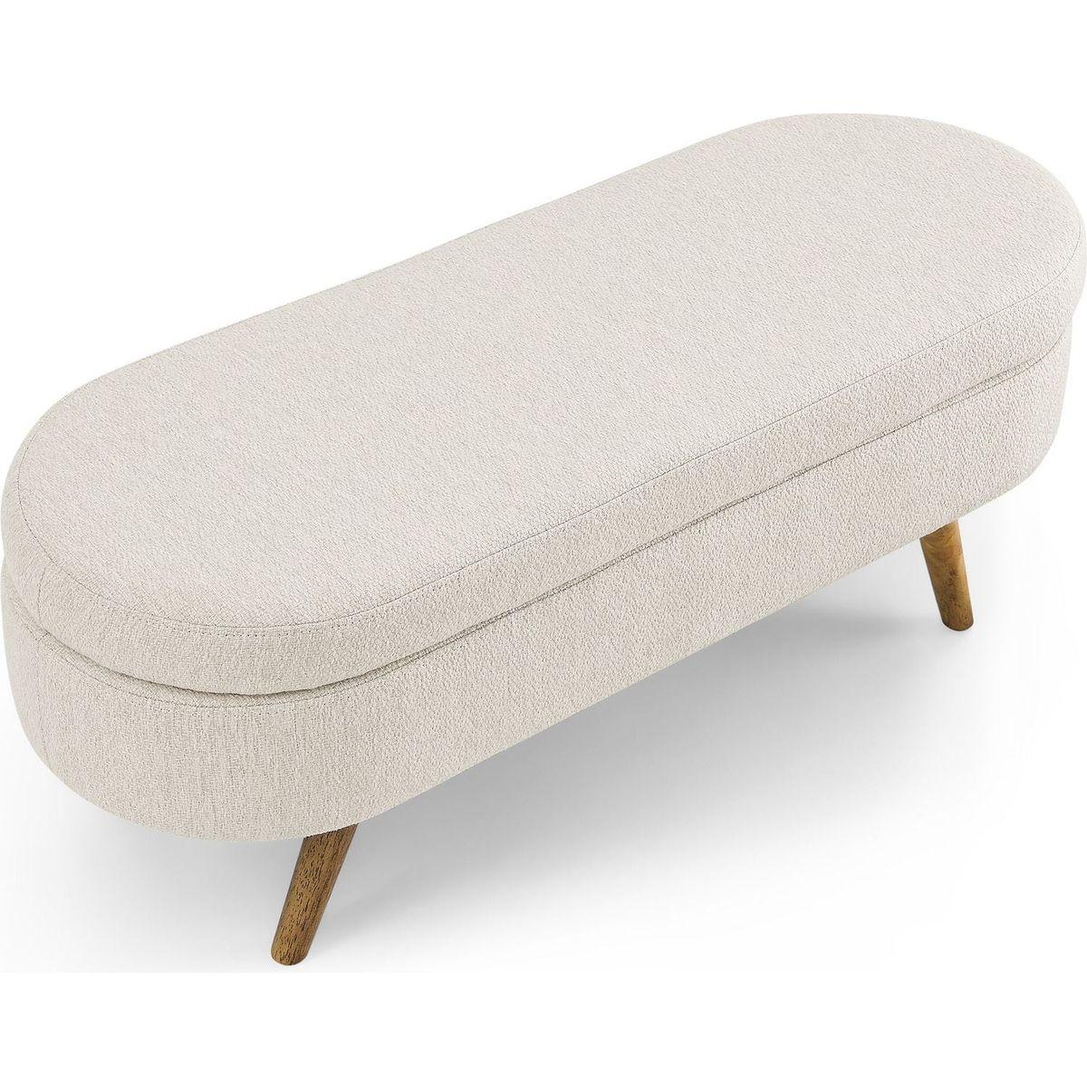 Ottoman Oval Storage Bench, Rubber Wood Legs, Beige 3.5"16"16"