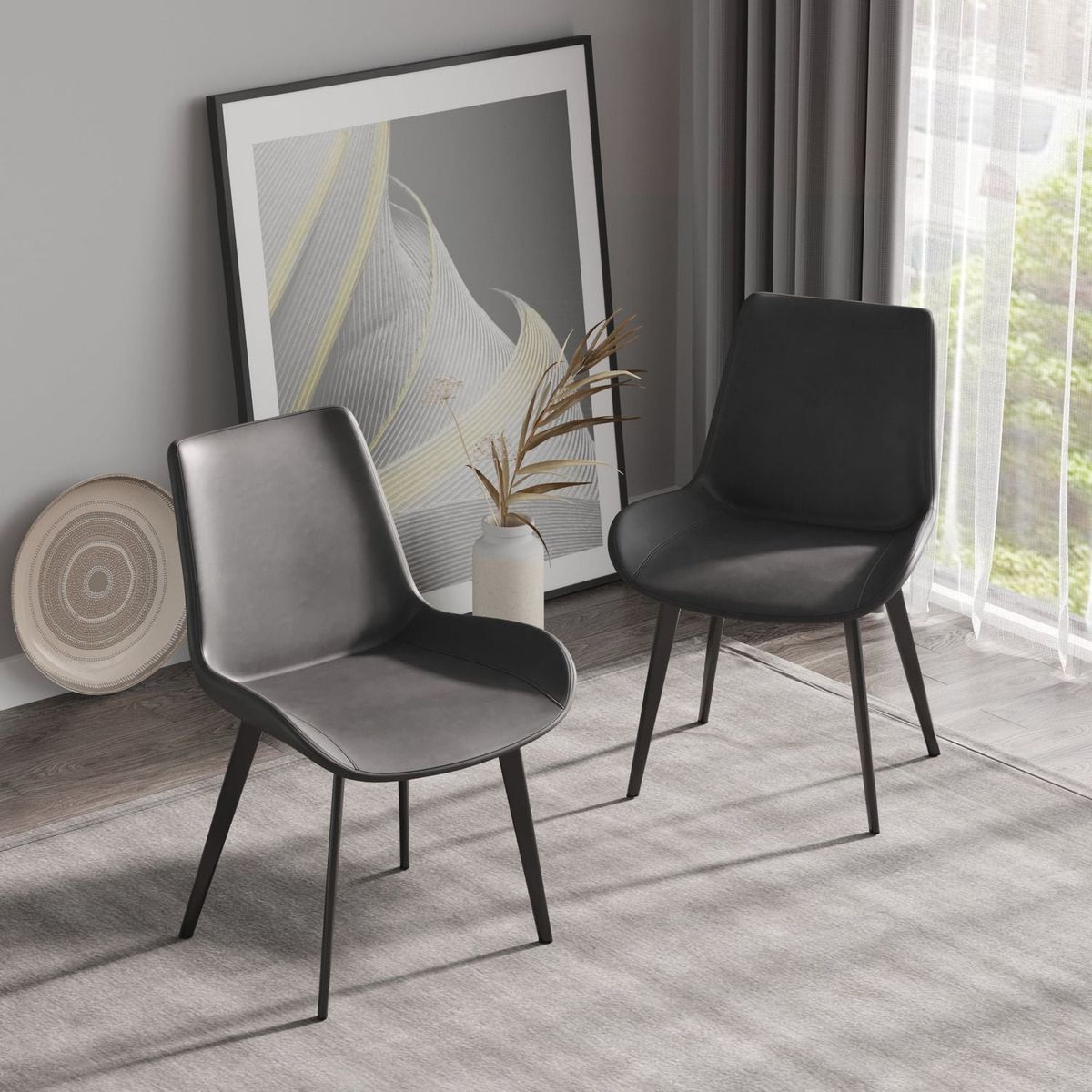 Modern Dining Chair Living Room Black Metal Leg Dining Chair-Grey-4pcs/ctn