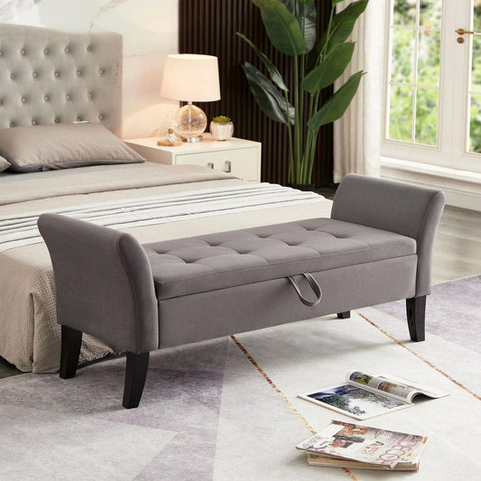 51.5" Bed Bench with Storage Grey Velvet - Streamdale Furniture