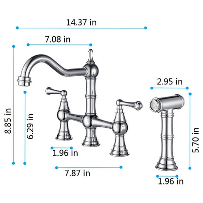 Bridge Dual Handles Kitchen Faucet With Pull-Out Side Spray in