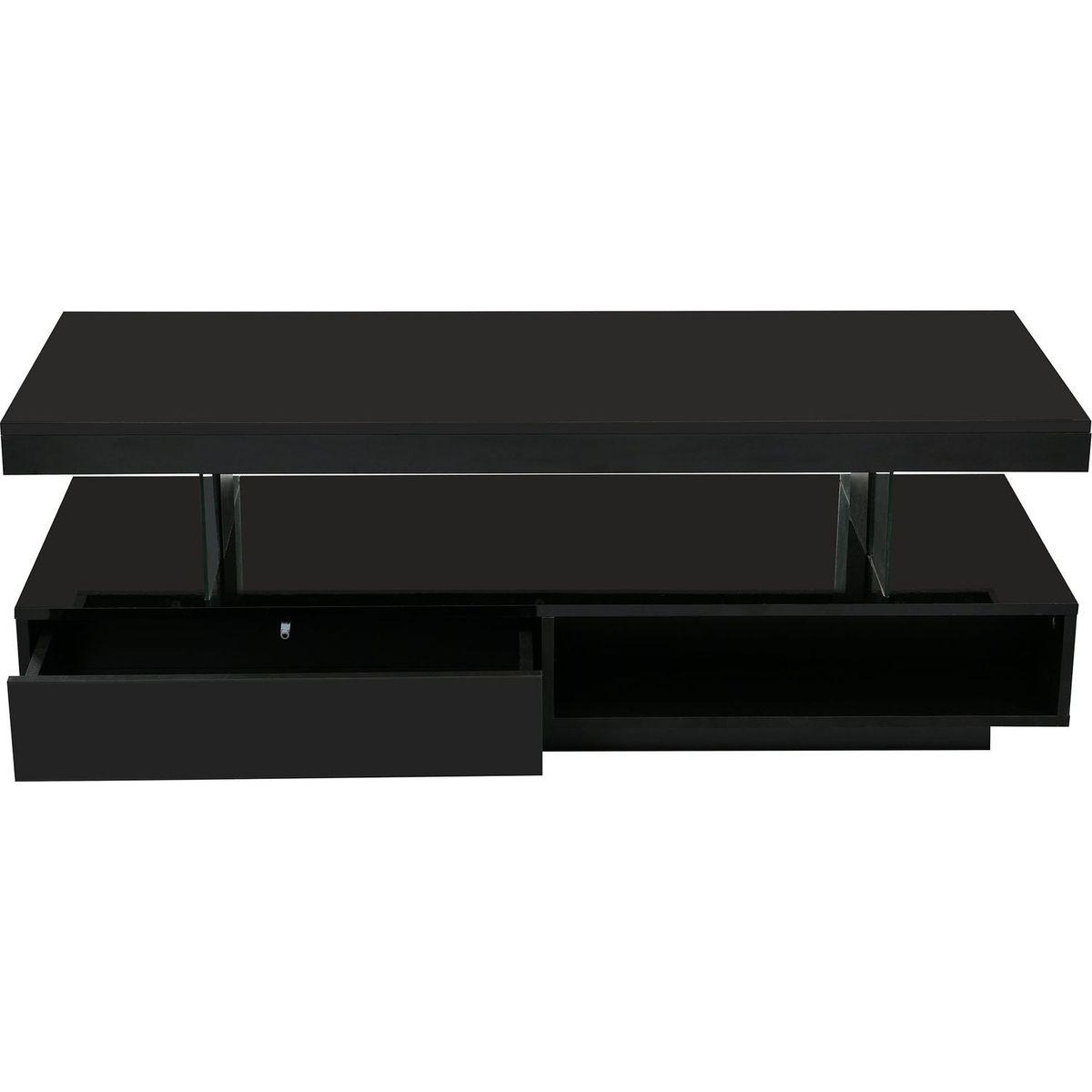 LED Coffee Table with Storage, Modern Center Table with 2 Drawers and Display Shelves, Accent Furniture with LED Lights for Living Room,Black