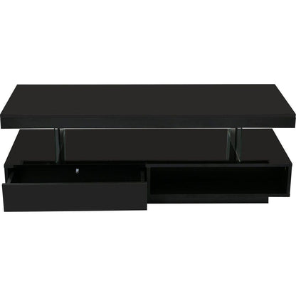 LED Coffee Table with Storage, Modern Center Table with 2 Drawers and Display Shelves, Accent Furniture with LED Lights for Living Room,Black