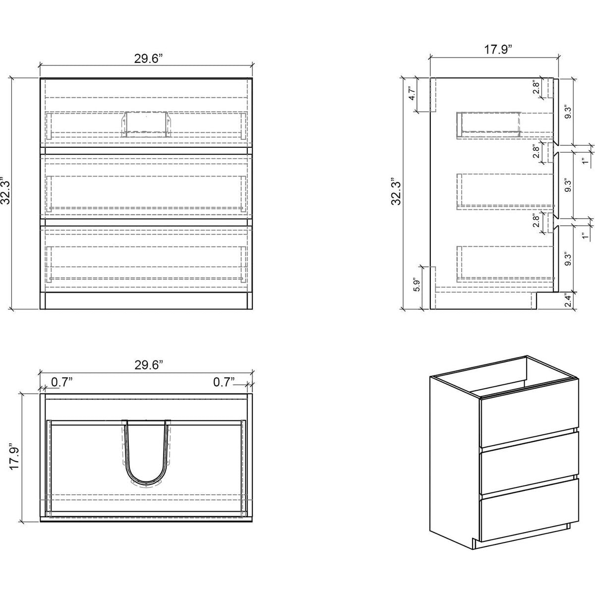 Alice 30" Gray Bathroom Vanity with Sink, Large Storage Freestanding Bathroom Vanity for Modern Bathroom, One-Piece White Sink Basin without Drain and Faucet