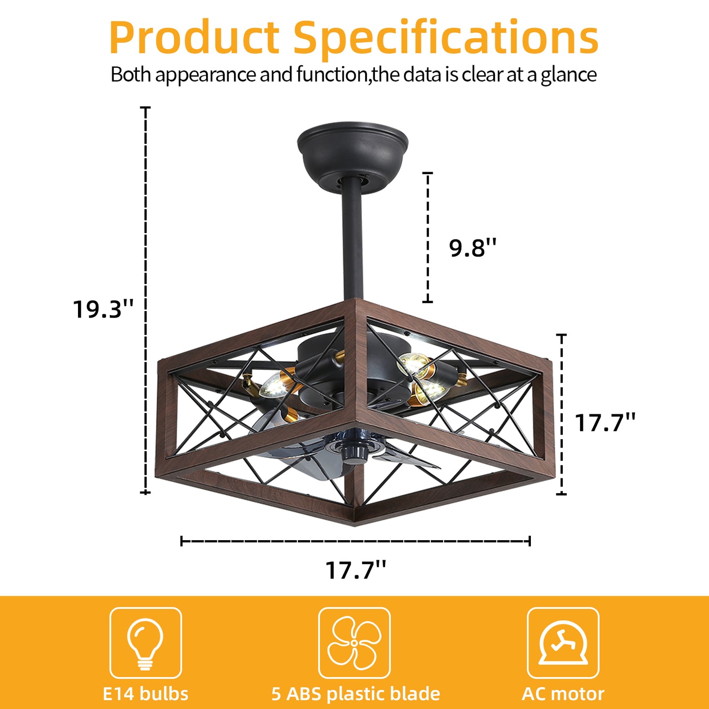 18inch Caged Ceiling Fan with Lights Remote Control for APP