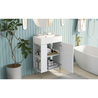 21.6" white Bathroom vanity, Combo Cabinet, Bathroom Storage Cabinet, Single Ceramic Vessel Sink, Left side storage