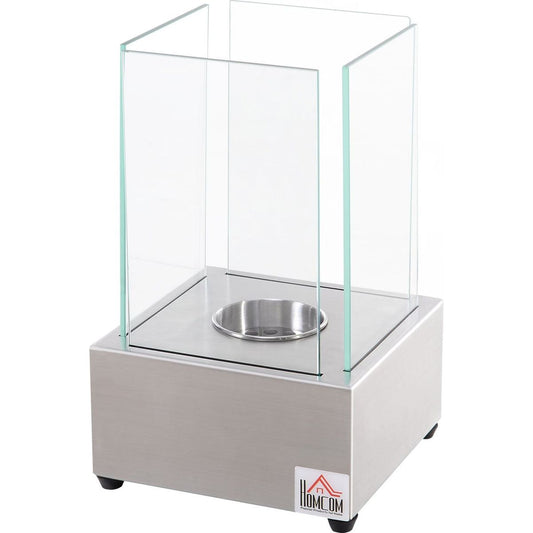 Ethanol Fireplace, 7.75" Tabletop 0.10 Gal Stainless Steel 160 Sq. Ft., Burns up to 2 Hours, Silver