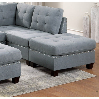 Living Room Furniture Tufted Armless Chair Grey Linen Like Fabric 1pc Armless Chair Cushion Nail heads Wooden Legs