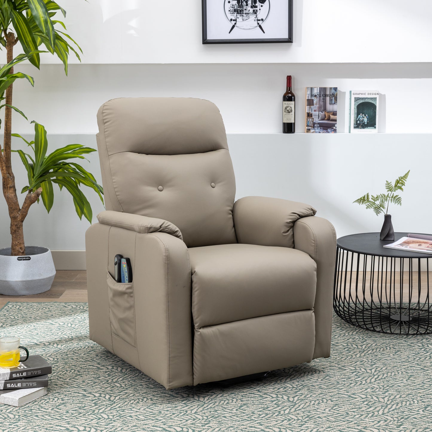 Massage Recliner Chair Electric Power Lift Chairs with Side Pocket, Adjustable Massage and Heating Function for Adults and Seniors, Olive Grey