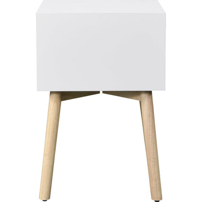 Side Table, Bedside Table with 2 Drawers and Rubber Wood Legs, Mid-Century Modern Storage Cabinet for Bedroom Living Room, White