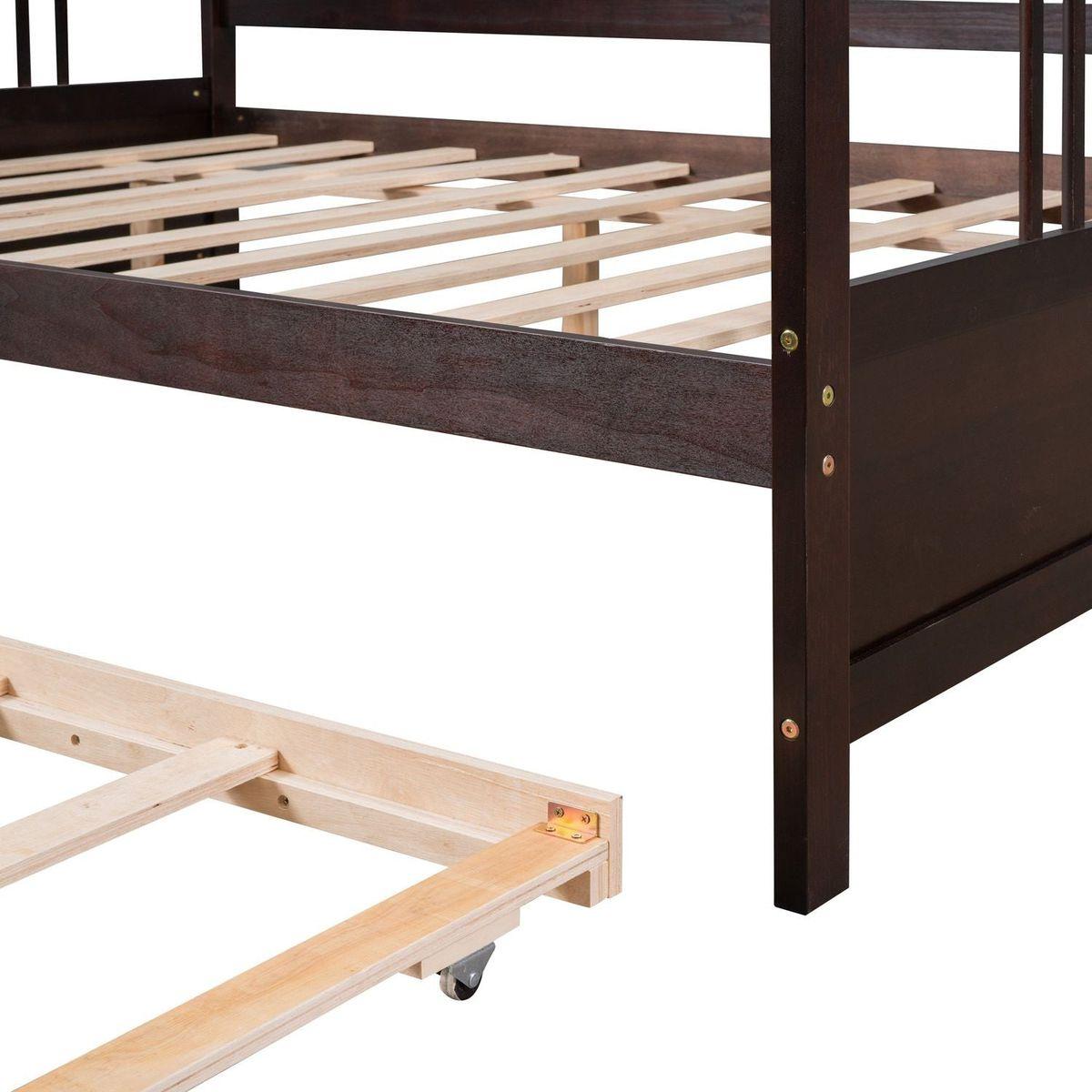 Full Size Daybed Wood Bed with Twin Size Trundle, Espresso - Streamdale Furniture