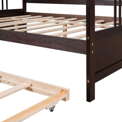 Full Size Daybed Wood Bed with Twin Size Trundle, Espresso - Streamdale Furniture