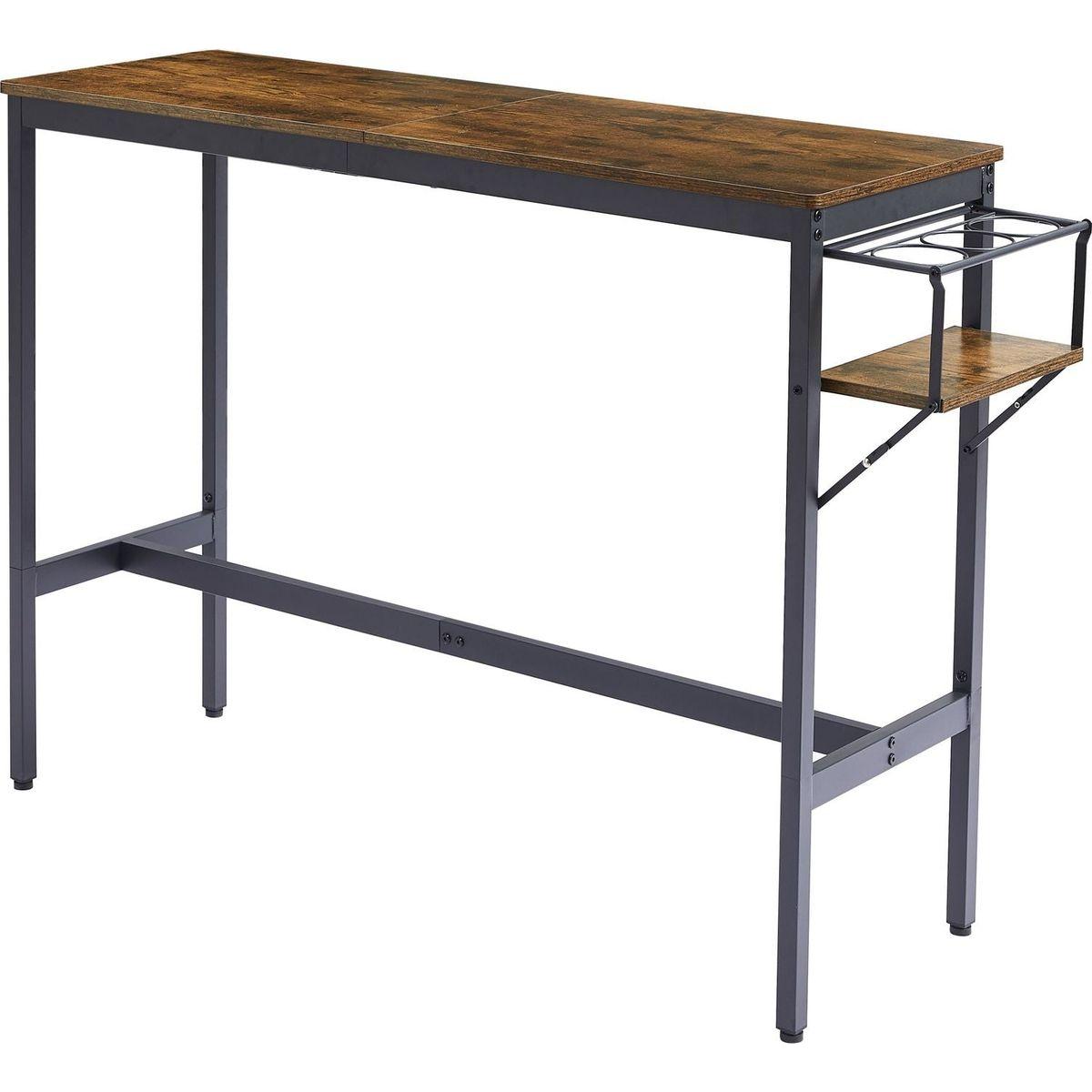 Bar Table Set with wine bottle storage rack. Rustic Brown, 47.24" L x 15.75" W x 35.43" H.