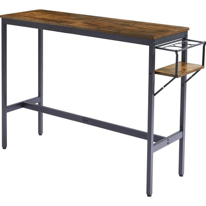 Bar Table Set with wine bottle storage rack. Rustic Brown, 47.24" L x 15.75" W x 35.43" H.