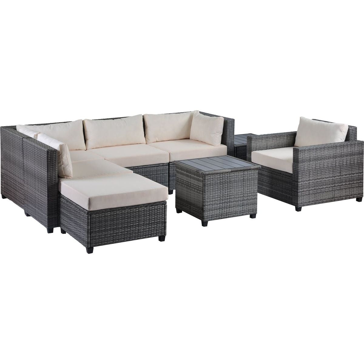 8 Piece Rattan Sectional Seating Group with Cushions, Patio Furniture Sets, Outdoor Wicker Sectional