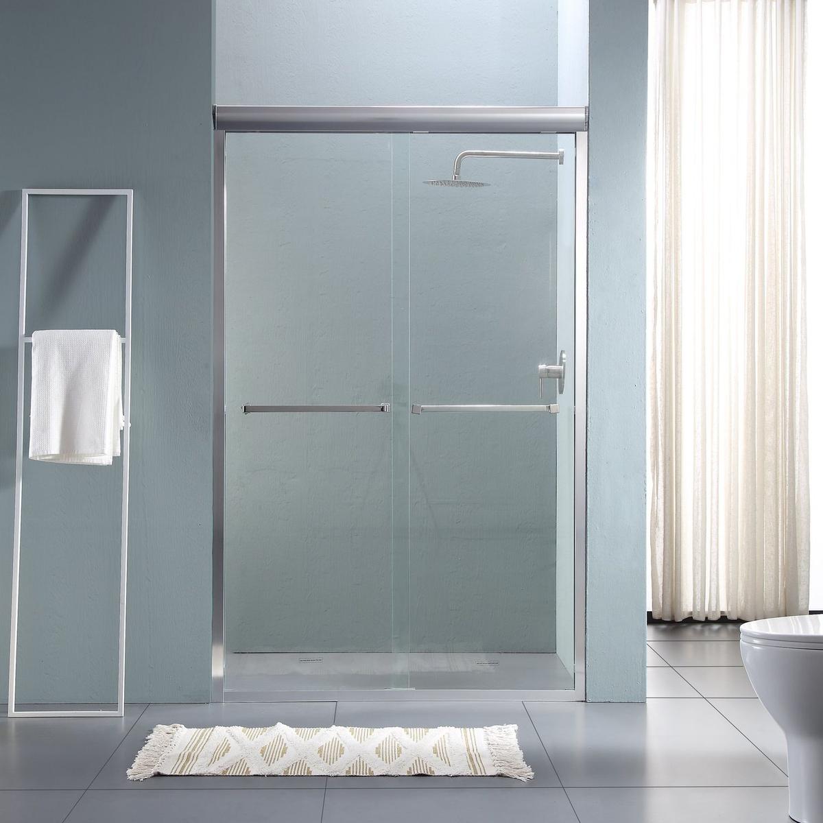 Shower Door 48" W x 76" H Semi-Frameless Bypass Sliding Shower Enclosure, Chrome