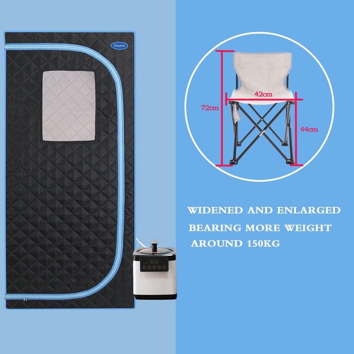 Portable Plus Type Full Size Steam Sauna tent. Spa, Detox, Therapy and Relaxation at home.Larger Space, Stainless Steel Pipes Connector Easy to Install, with FCC Certification--Black (Blue binding)